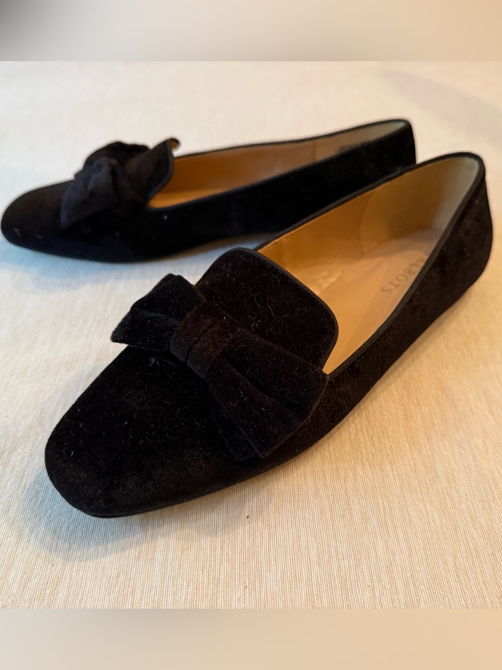 Talbots Black Velvet Bow smoking Loafers w bow worn ONCE